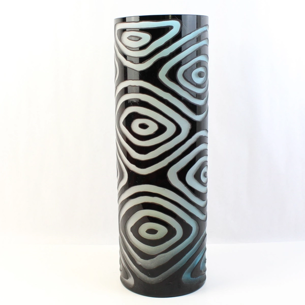 Large Black Glass Vase With Gray Swirls 17.5"