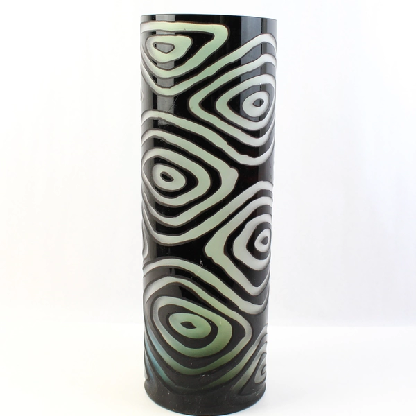 Large Black Glass Vase With Gray Swirls 17.5"