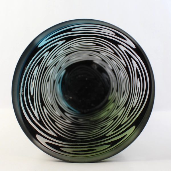 Large Black Glass Vase With Gray Swirls 17.5"