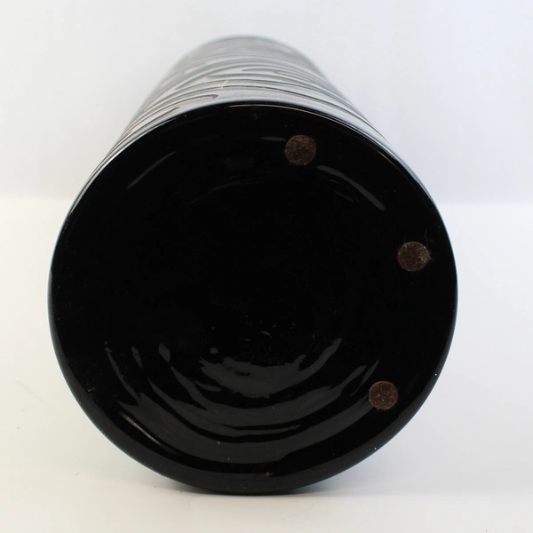 Large Black Glass Vase With Gray Swirls 17.5"