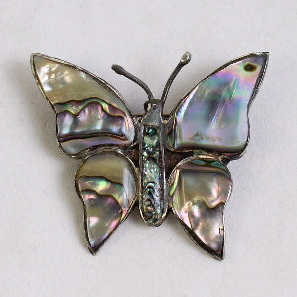Vintage CBS Sterling Silver And Abalone Shell Butterfly Brooch Made In Mexico