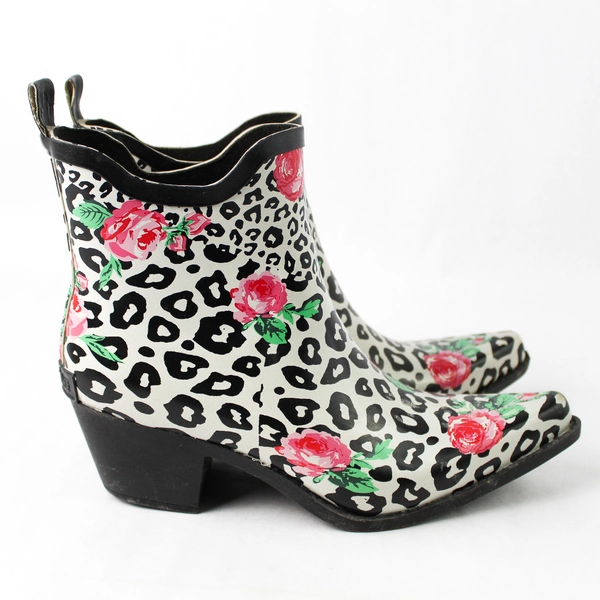 Corkys Rubber Rain Boots Ankle High Cuban Heel Pointed Toe Women's Size 7