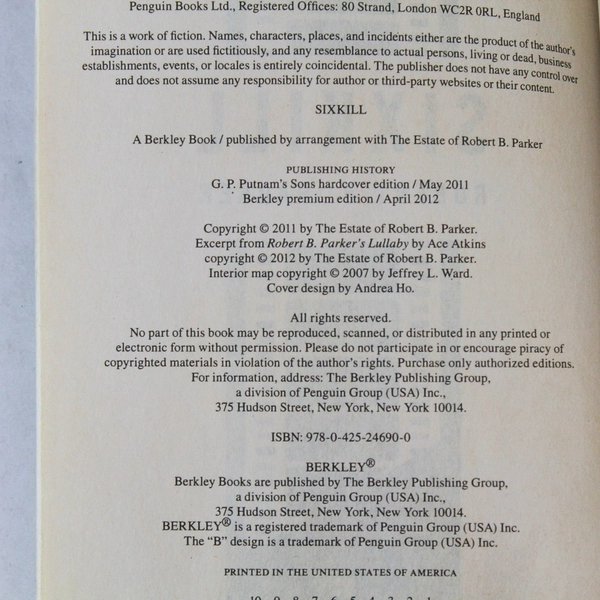 Robert B. Parker Sixkill Spenser Novel 2012 Paperback - Pre-Owned