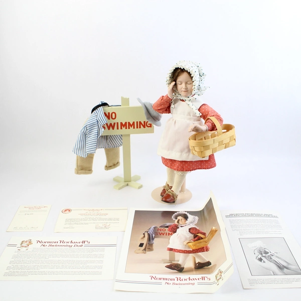 1986 Danbury Mint Norman Rockwell's Young Ladies No Swimming With Box And COA