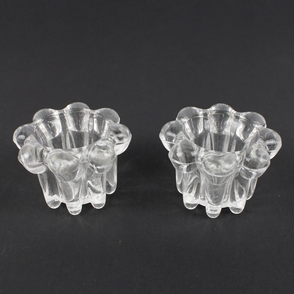 Set Of 2 Elegance Crystal Candle Holders Glass Clear Scalloped Flowers 2.25"