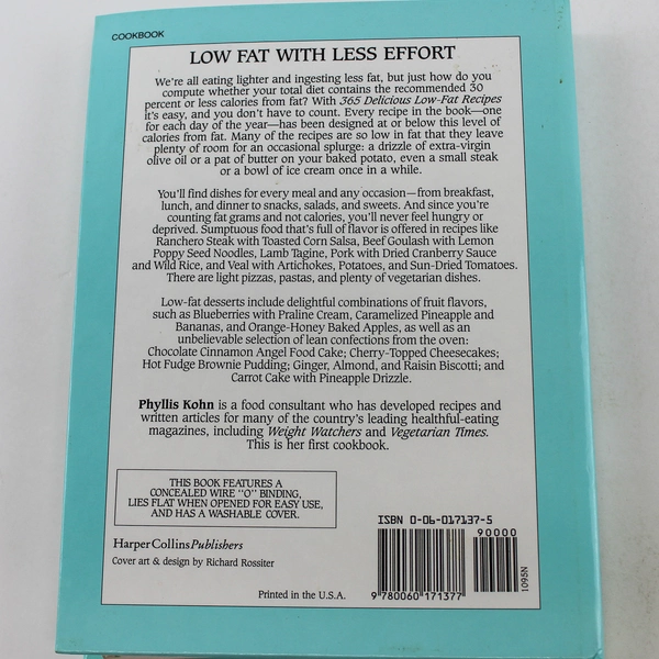 365 Delicious Low-Fat Recipes by Phyllis Kohn Hardcover Cookbook 1st Ed.