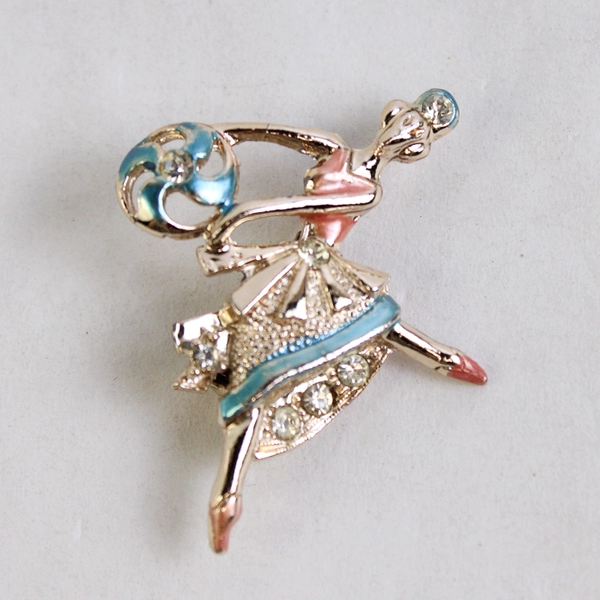 Vintage Enamel And Rhinestone Ballerina Brooch