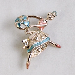 Vintage Enamel And Rhinestone Ballerina Brooch