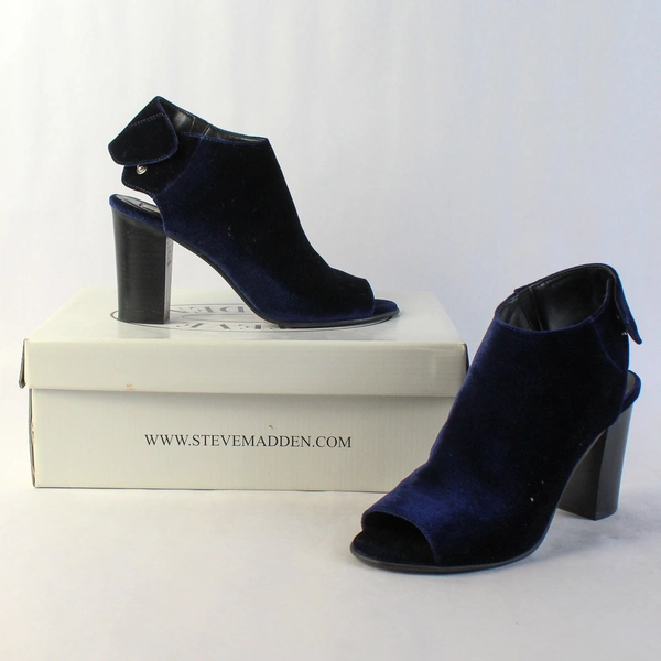 Steve Madden Navy Blue Velvet Block High Heel Almond Peep Toe Women Size 7.5