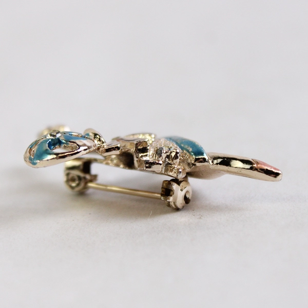 Vintage Enamel And Rhinestone Ballerina Brooch