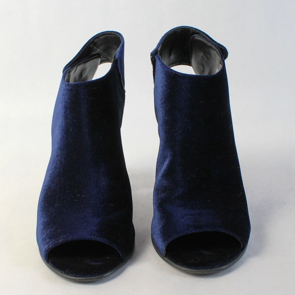 Steve Madden Navy Blue Velvet Block High Heel Almond Peep Toe Women Size 7.5