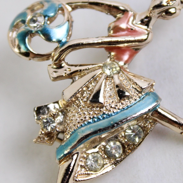Vintage Enamel And Rhinestone Ballerina Brooch
