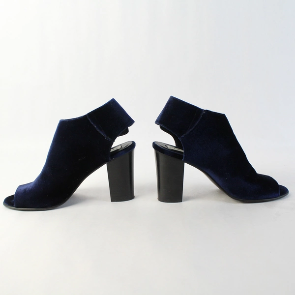 Steve Madden Navy Blue Velvet Block High Heel Almond Peep Toe Women Size 7.5