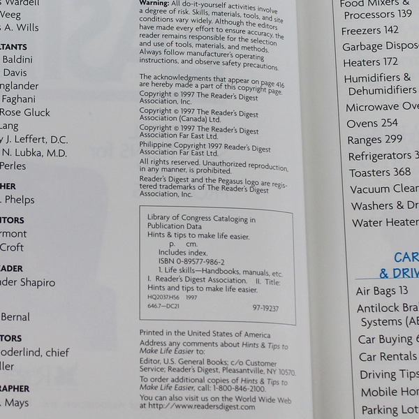 Hints & Tips to Make Life Easier by Nancy Shuker Reader's Digest Hardcover