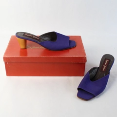 Denise James Purple Mule Cone High Heel Square Peep Toe Women Size 8