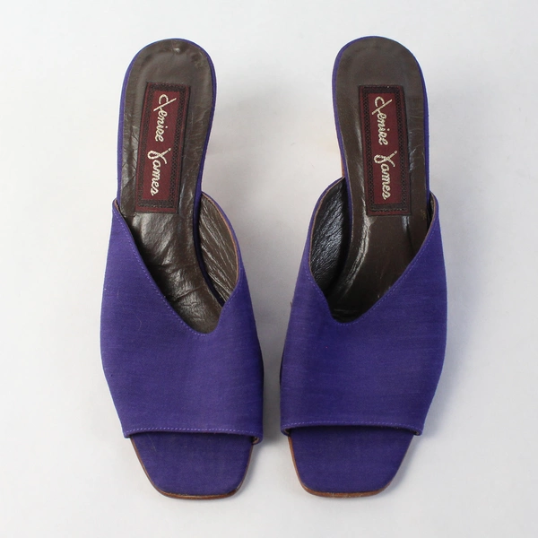 Denise James Purple Mule Cone High Heel Square Peep Toe Women Size 8