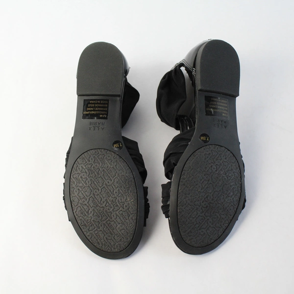 Alex Marie Black Leather/Fabric Strappy Dressy Sandal Almond Women Size 7.5M