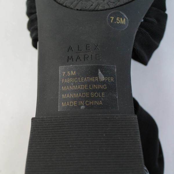 Alex Marie Black Leather/Fabric Strappy Dressy Sandal Almond Women Size 7.5M