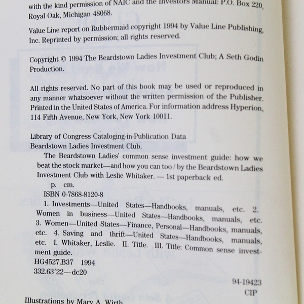 The Beardstown Ladies' Common Sense Investment Guide 1994 Paperback Book