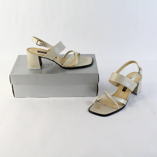 Nine West Cream Slingback Strappy Block High Heel Square Toe Women Size 7M