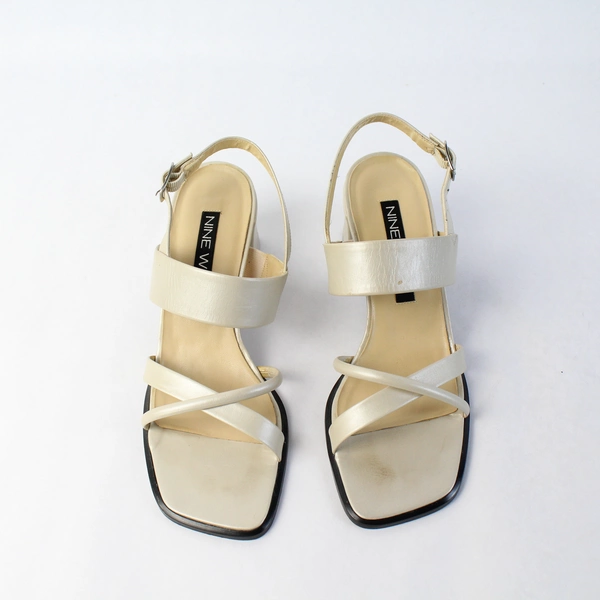 Nine West Cream Slingback Strappy Block High Heel Square Toe Women Size 7M