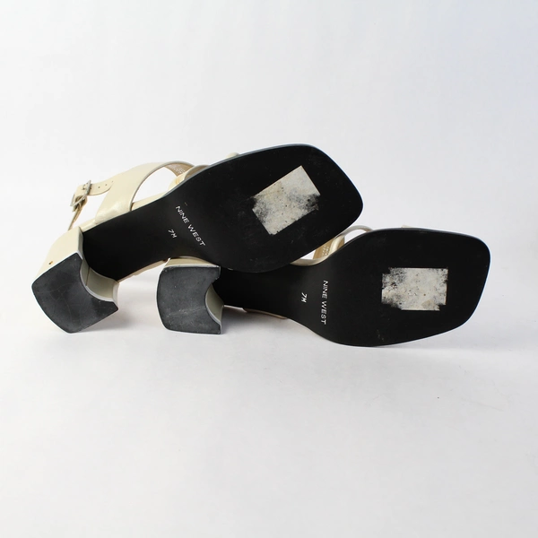 Nine West Cream Slingback Strappy Block High Heel Square Toe Women Size 7M