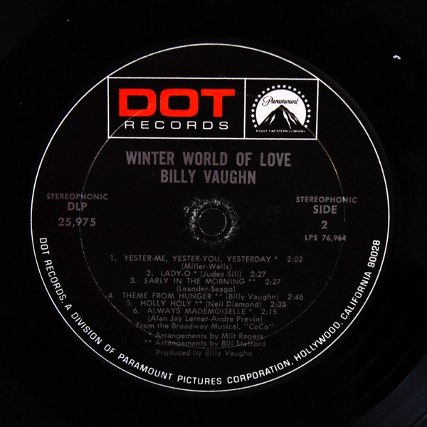Billy Vaughn Winter World of Love LP Dot Records DLP25975 - Pre-owned
