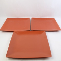 Set of 3 World Market Square Burnt Orange Platters 11 Inch