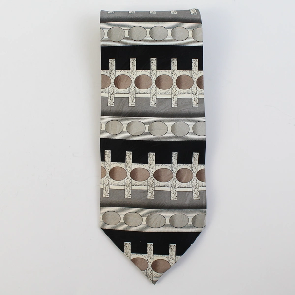 Bergamo New York 100% Silk Tie Black & Gray Geometric Pattern 60"