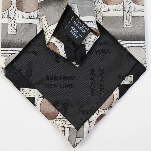 Bergamo New York 100% Silk Tie Black & Gray Geometric Pattern 60"