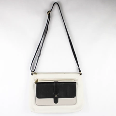 Fossil Black and White Faux Leather Crossbody Purse Gold Tone Hardware