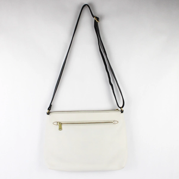 Fossil Black and White Faux Leather Crossbody Purse Gold Tone Hardware