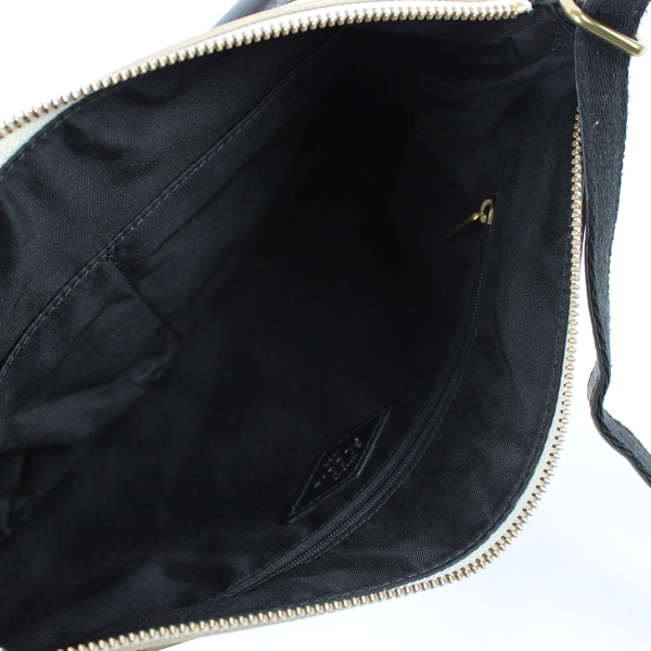 Fossil Black and White Faux Leather Crossbody Purse Gold Tone Hardware