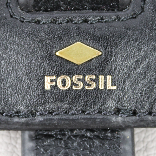 Fossil Black and White Faux Leather Crossbody Purse Gold Tone Hardware