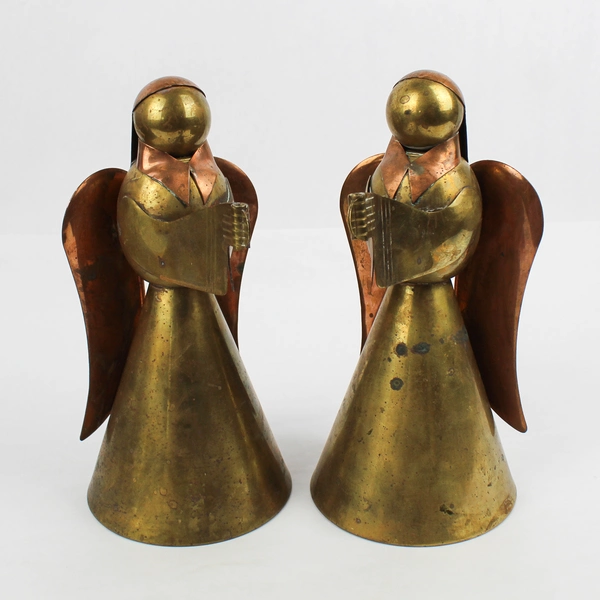Lot of 2 Vintage Candle Holder Brass Copper Angel No Candle Cup Figurine