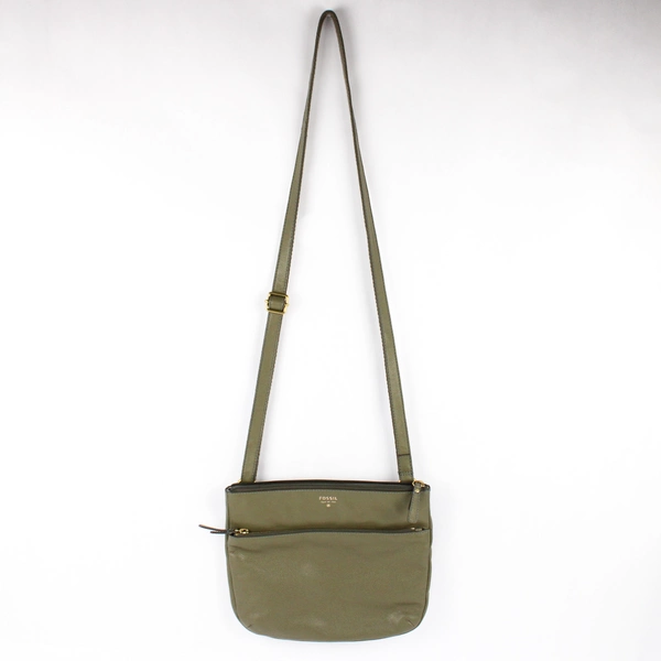 Fossil Army Green Faux Leather Crossbody Purse Gold-Tone Hardware