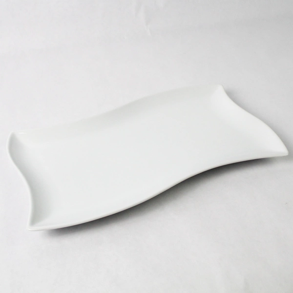 Simple Dining White Abstract Shape Ceramic Serving Tray Platter 12.75" x 7"