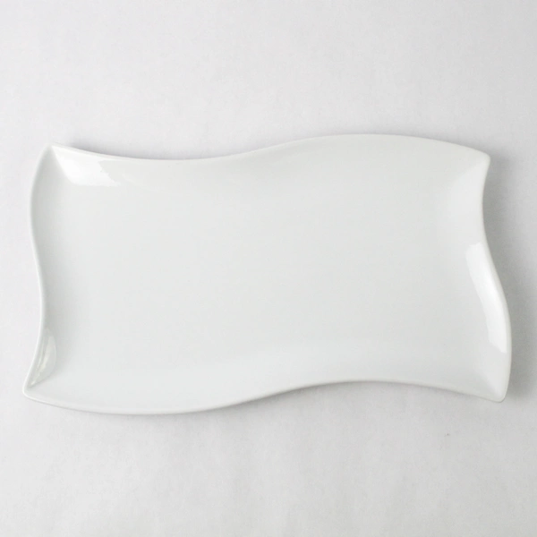 Simple Dining White Abstract Shape Ceramic Serving Tray Platter 12.75" x 7"