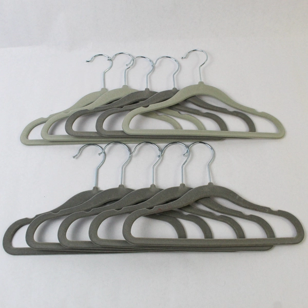 Lot of 10 Gray Felt Children's Hangers with Metal Hooks, Notched