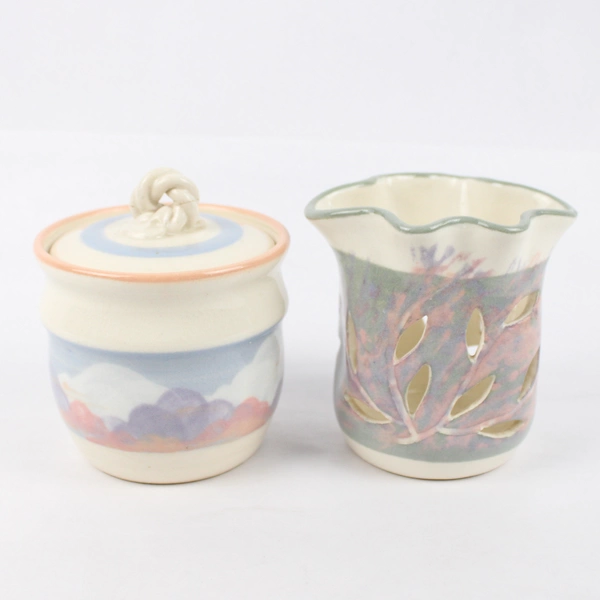 Lot Of 2 Handmade IP Lord Ceramics Pastel Pink Blue Purple