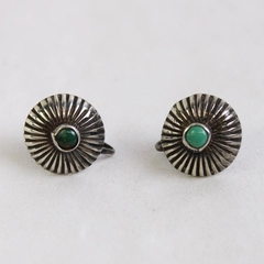 Vintage Round sterling Silver Screw Back Clip On Earrings With Gemstone Centers