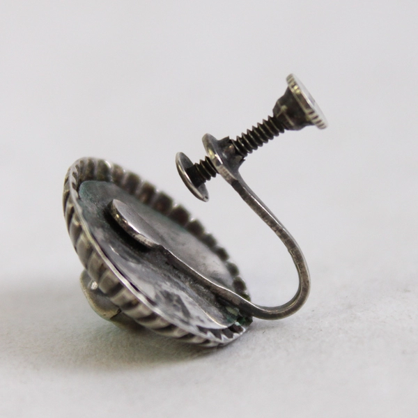 Vintage Round sterling Silver Screw Back Clip On Earrings With Gemstone Centers