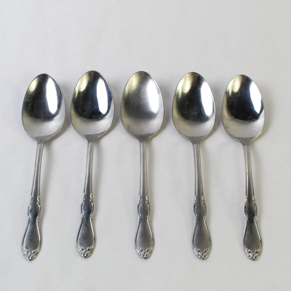 5 Oneida Simon L. & George H Rogers Co. Homestead Soup Spoons Stainless Steel