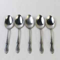 5 Oneida Simon L. & George H Rogers Co. Homestead Soup Spoons Stainless Steel
