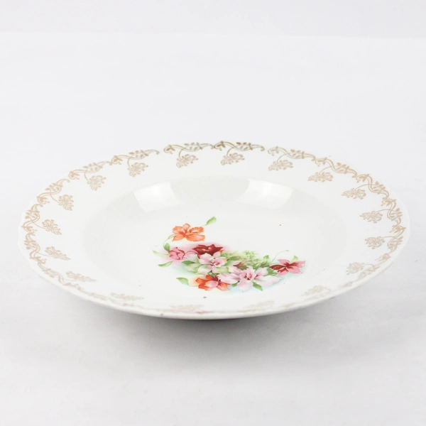 La Francaise Bowl Ceramic Gold Trim Floral Scalloped Edge 9.5" Diameter