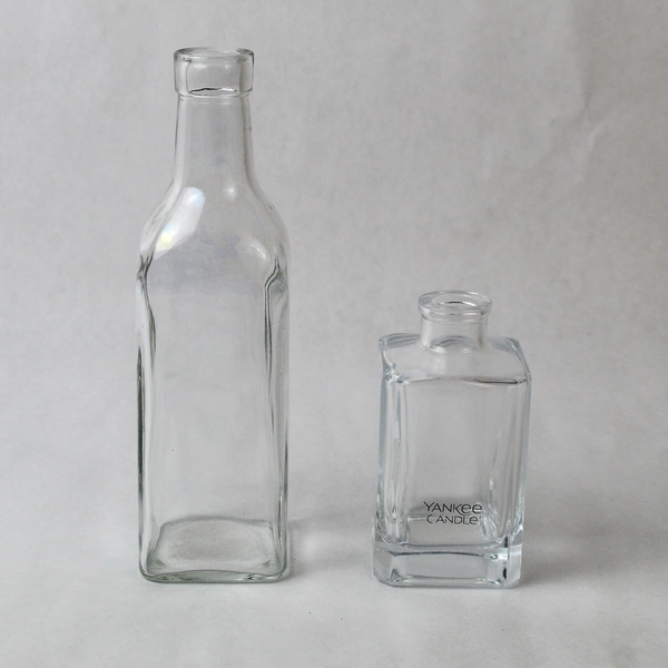 Lot of 2 Empty Glass Bottles - Square Yankee Candle Diffusers 4.25" & 8"