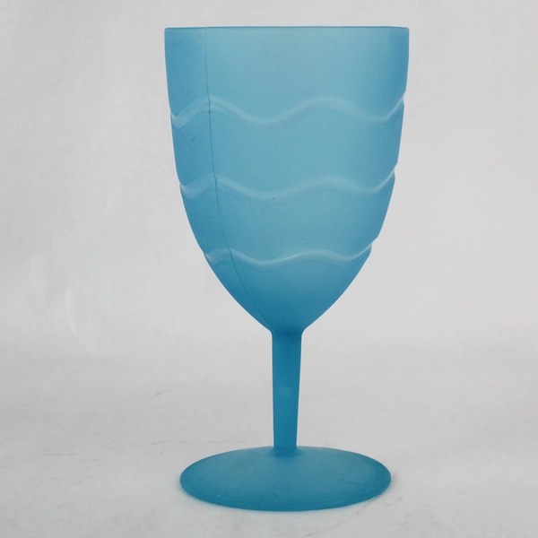 Lot of 8 Blue Plastic Wine Cups with Wave Pattern for Parties & Events