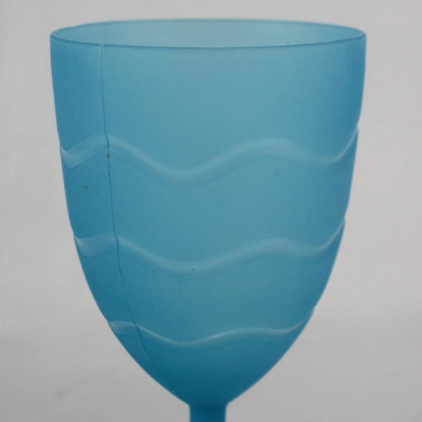 Lot of 8 Blue Plastic Wine Cups with Wave Pattern for Parties & Events