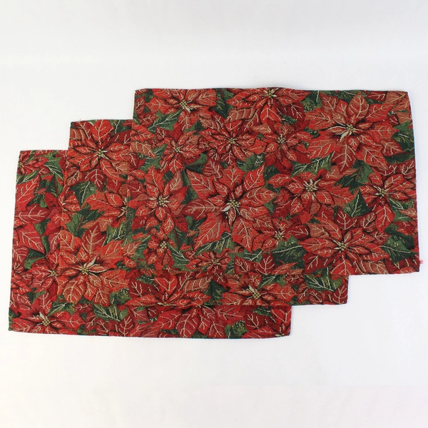 Lot of 3 Unbranded Cloth Placemats Poinsettia Red 18.5" x 12"