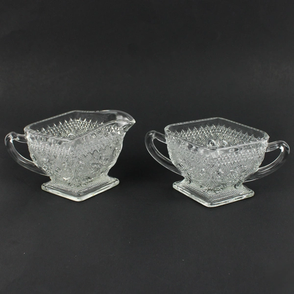 Vintage Indiana Clear Glass Tiara Cream and Sugar Set